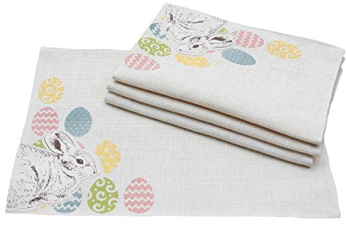 Xia Home Fashions Bunny Eggs Printed Applique Jute Easter Placemats, 13 by 18-Inch, Natural, Set of 4
