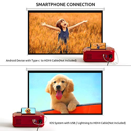 Crenova Home Video Projector, 6000Lux Outdoor Movie Projector, Full HD Video Projector with 200" Image Display, LED Home Theater Projector Compatible with TV Stick, PS4, Phone, Laptop - Thumbnail 7