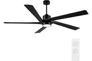 WINGBO 72 Inch DC Ceiling Fan with Lights and 3 Downrods, 5 Reversible Carved Wood Blades, 6-Speed Noiseless DC Motor, Modern Ceiling Fan in Matte Black Finish, ETL Listed