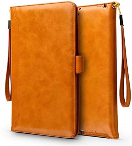 iPad mini2/3 case,iPad mini 4 Case- Leather Smart Stand Folio Business Case Cover with Card Slots,Kickstand,Document Pocket,Pencil Holder,Elastic Hand Strap(light brown)