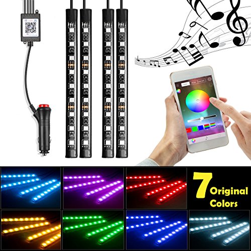 Car LED Strip Lights, InTeching 4 Pcs 48 LEDs Car Interior RGB Music Atmosphere Floor Underdash Lights, APP Control Bluetooth Light Kit