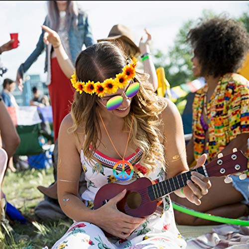 8 Pieces Hippie Accessories Hippie Halloween Costume Set Hippie Sunglasses Peace Sign Pendant Tie Dye Headband Bandana Peace Sign Earrings