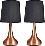 MiniSun Modern Copper Teardrop Touch Table Lamps Set of 2 with Black Fabric