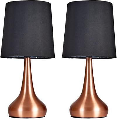 MiniSun Modern Copper Teardrop Touch Table Lamps Set of 2 with Black Fabric