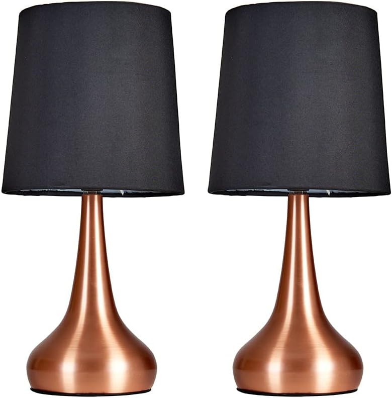 MiniSun Modern Copper Teardrop Touch Table Lamps Set of 2 with Black Fabric