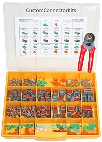 Deutsch DT Series Connector Kit DT-450 With Crimp Tool: Gray Environmentally Sealed Automotive Electrical Connectors 14-20 Gauge 450 Piece Kit With 4-Way Indent Crimp Tool by DELPHIKITS COMPANY