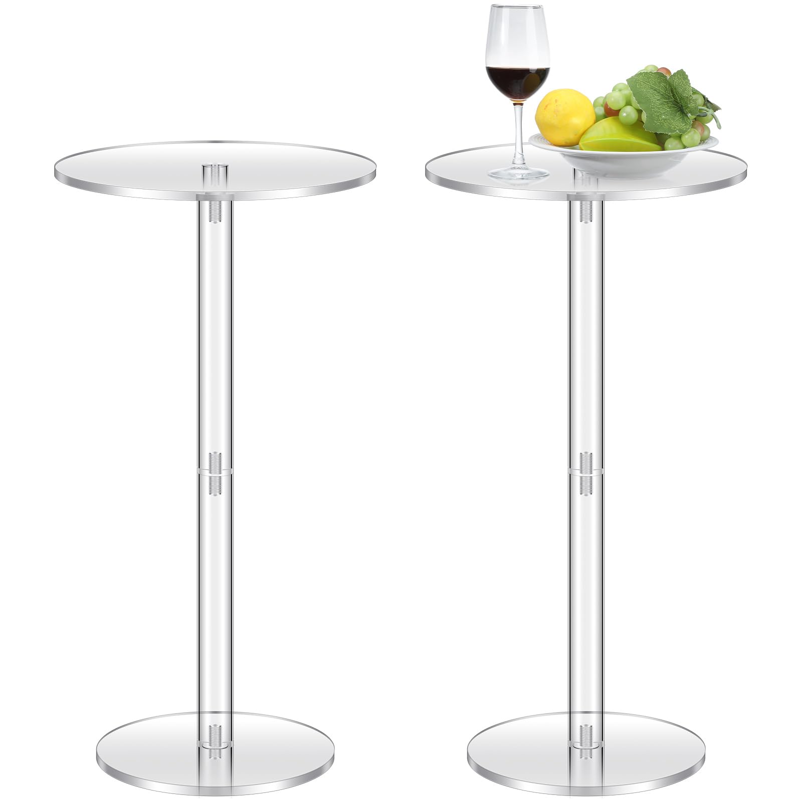 Photo 1 of Lineshading 2 Pcs Acrylic Drink Side Tables 10 l x 10 W x 24.2 H Clear Living Room Round Coffee Cocktail Tables for Small Space End for Living Room Balcony Bedroom Easy Assembly