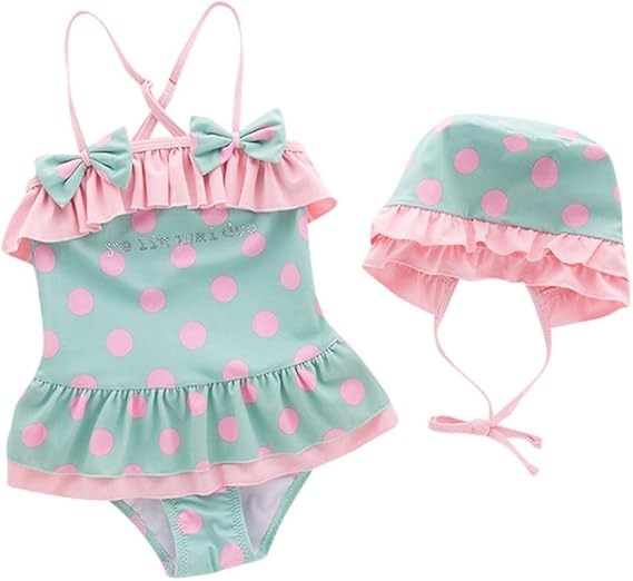 Amazon キッズ 水着 女の子 ワンピース水着 帽子 2点セット 女児 水玉模様 フリル スイムウェア 子ども 水着 ビキニ スクール水着 幼児 可愛い スイミングウェア ロンパース スイムスーツ 赤ちゃん 水着 タンキニ 夏 ビーチ 海水浴 練習用 子供 水着 水着