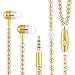 Women Girl Rhinestone Jewelry Design Pearl Necklace Earphones,Super Bass HiFi Wired Earbuds Headphones with Mic Stereo Sound Music Earpiece for iOS and Android Smartphone (Gold)