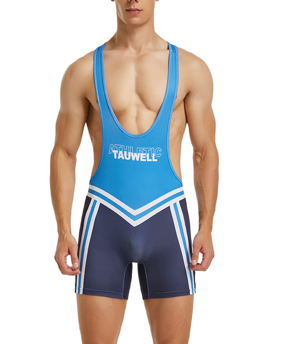 Gymskop Men's Wrestling Singlets Athletic Supporters Slim Fit Sport Bodysuit One Piece Sleeveless Active Training Wrestling Leotard Weightlifting Jumpsuits 04 Blue XL