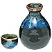 Japanese Sake Set, Black-blue-gold Nagashi-Rokuhei a bottle”Tokkuri” and a cup”Ochoko”, set of 2