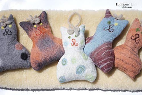 Hand felted woolen herbs stuffed cats toy souvenir, petit pillow