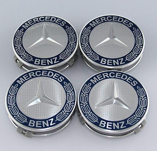 jinshan689 MERCEDES SET OF 4 Dark BLUE CENTER WHEEL HUB CAPS 75 MM COVER CHROME EMBLEM