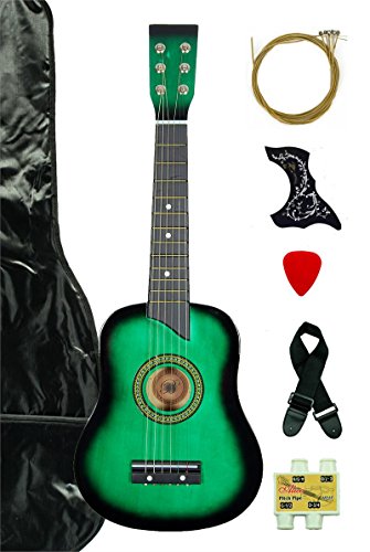 Green Acoustic Toy Guitar for Kids with Carrying Bag and Accessories & DirectlyCheap(TM) Translucent Pink Medium Guitar Pick