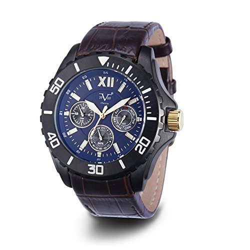 Wrist Armor Men's Quartz Metal and Leather Casual Watch, Color:Brown (Model: 37VM102201A)