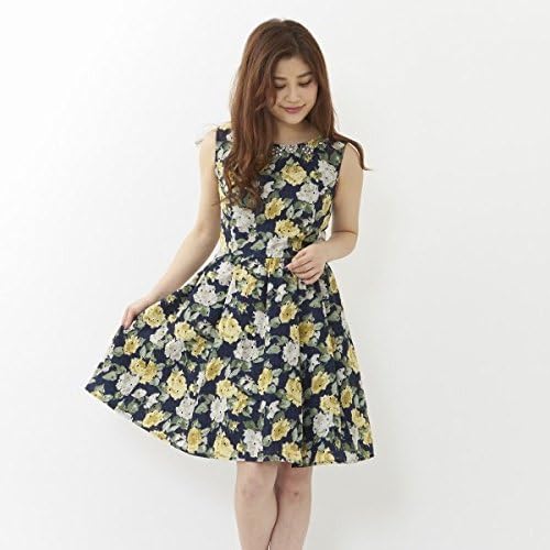 Amazon レストローズ Lest Rose 美人百花5月号掲載 美人百花コラボフラワーレースビジュー付きワンピース 紺系花柄 01s ワンピース チュニック 通販