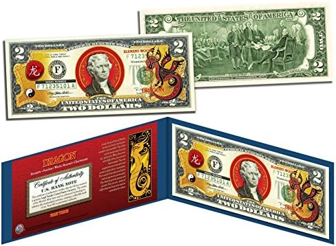 Chinese Zodiac YEAR OF THE DRAGON Colorized $2 Bill US Legal Tender Lucky Money