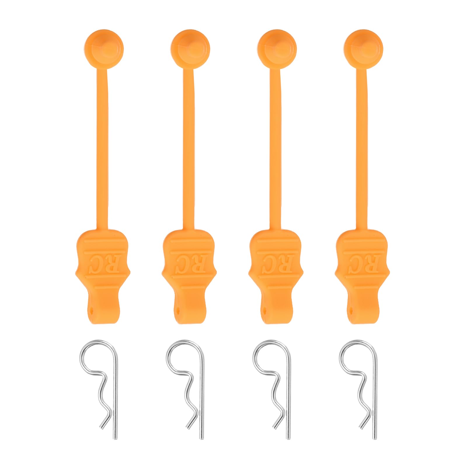 sourcing map 4 Pcs 1.4mm RC Body Clips with Pull Tabs, 45-Degree Bent Stainless Steel Car Clips for 1/8 1/10 Scale Model RC Car Truck Crawler Shell Replacement (Orange & Silver — image 1