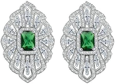 Babao Jewelry Exotic Green Square 18K Platinum Plated Dazzling CZ Crystal Stud Earrings