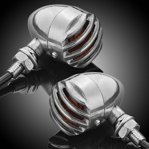 2 PCs Amber LED Motorcycle Brake Turn Signal Lights Cruiser Bobber Chopper Chrome Plated Billet Aluminum Housing 3 Wires Connect