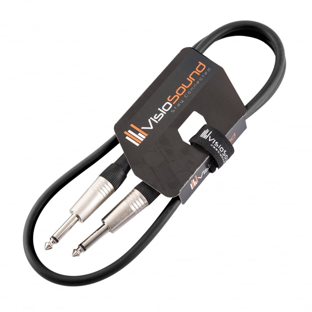 VisioSound Guitar Lead 6.35mm Mono Jack to Jack/Instrument Cable/Patch Lead / 6 Colours 1m Black