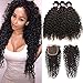 Beauty Forever Malaysian Curly Hair 3 Bundles with Lace Closure Free Part 4x4 Unprocessed Curly Virgin Human Hair Weave Natural Color (14 16 18 +12 Closure)