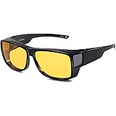 CAXMAN Night Driving Glasses for Men and Women Fit Over Night Vision Glasses HD Polarized Anti Glare Yellow Tinted Lens