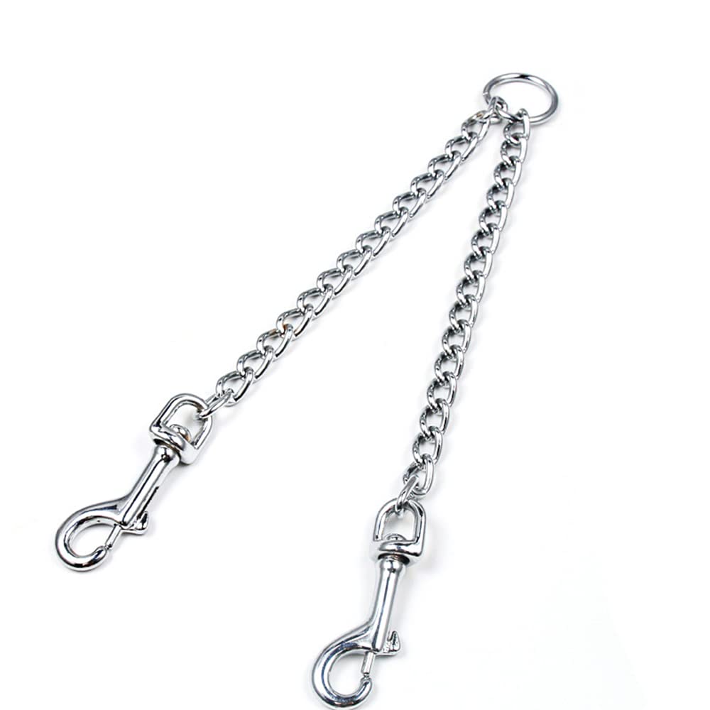 JVHLOV Metal Double Dog Leash Coupler, 2 Way No Tangle, Chew Proof, Tangle Free, Dual Dog Leash, Silver, 23.62 inches
