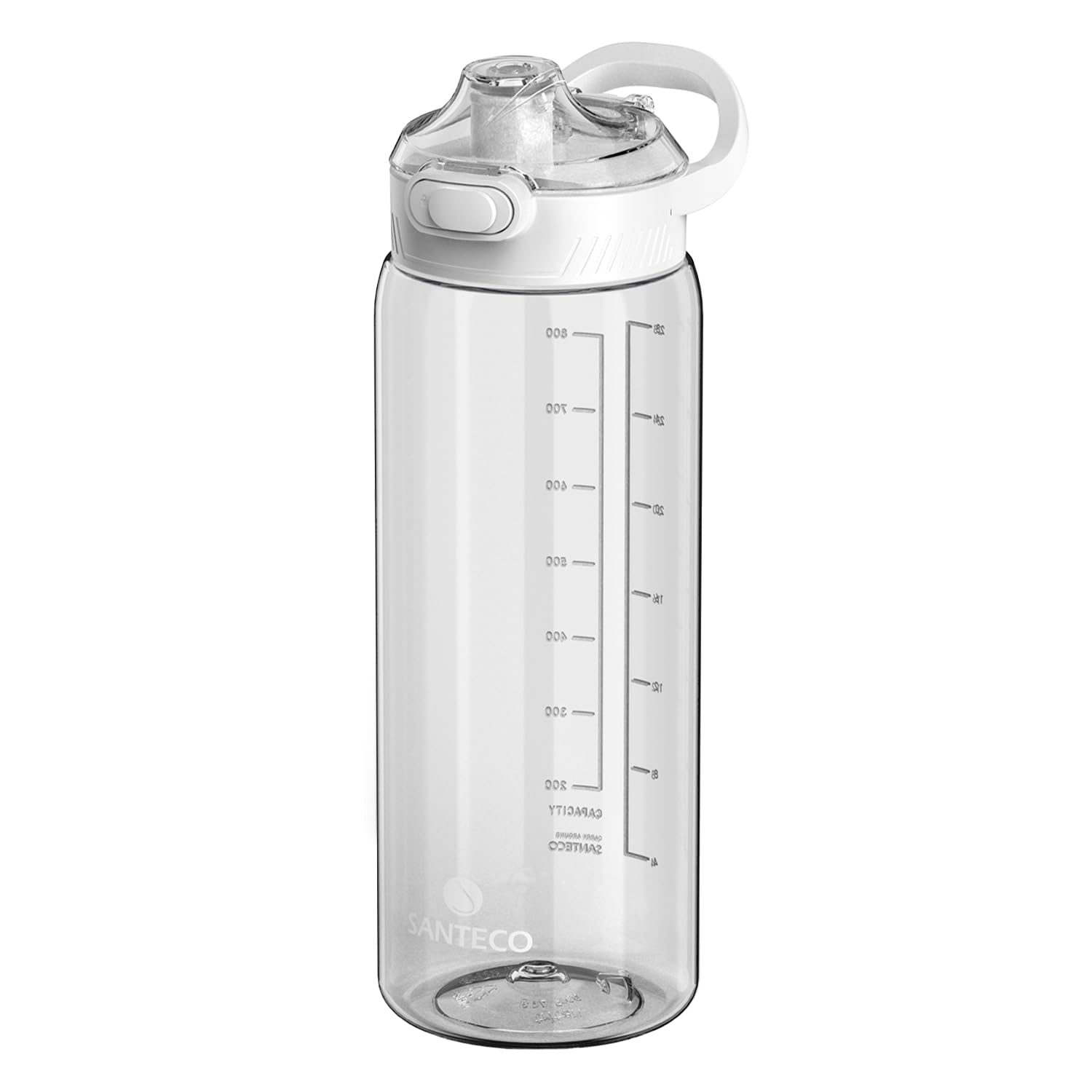 SANTECO 水筒 1000ML 直飲み ボトル 1リットル 米国Tritan BPAフリー 超軽量 携帯便利 おしゃれ 洗いやすい キャリーハンドル付き おしゃれ スポーツ (透明な)