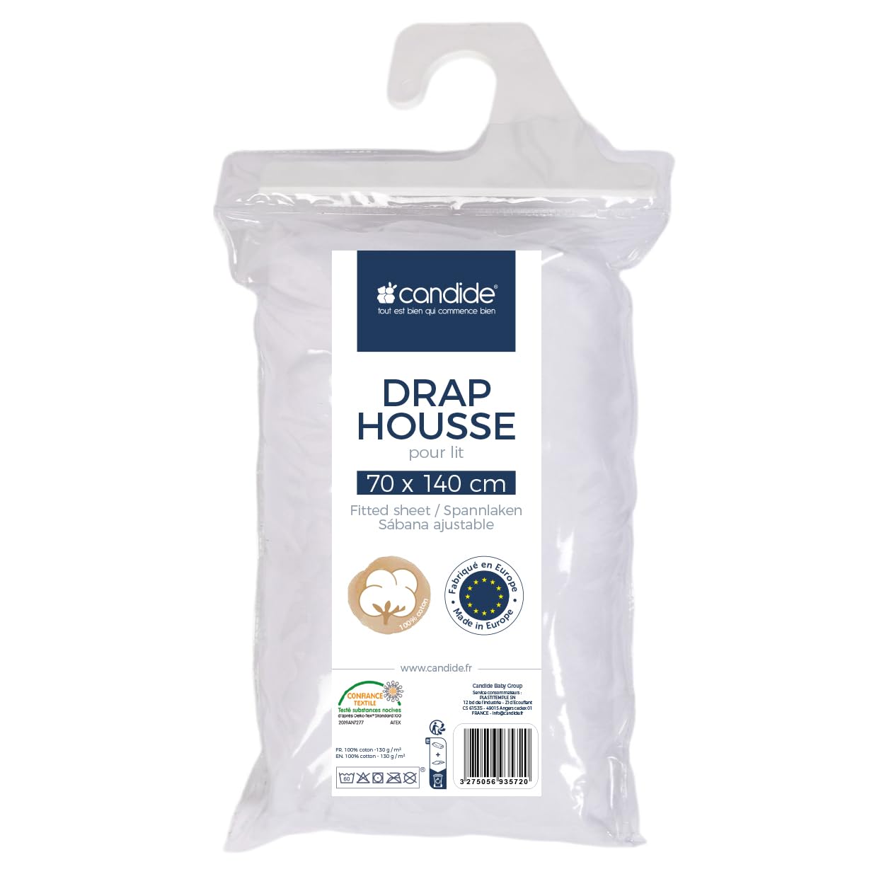 Candide cotton fitted sheet 70 x 140 cm