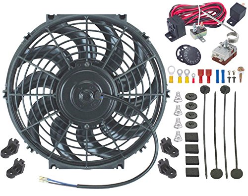 American Volt Single 12V Electric Engine Radiator Cooling Fan & Adjustable Temp Thermostat Controller Kit (12" Inch)