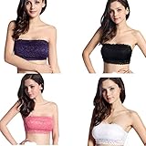 FUNOC Women's Full Lace Stretch Padded Boob Tube Strapless Bandeau Bra