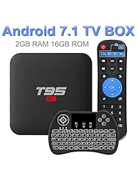 Caja de TV Android 7.1, EVANPO 2 GB 16 GB Quad Core procesador soporte 3D 4K Bluetooth Smart Box Android TV Player Set Top Box con Mini teclado inalámbrico (retroiluminado)