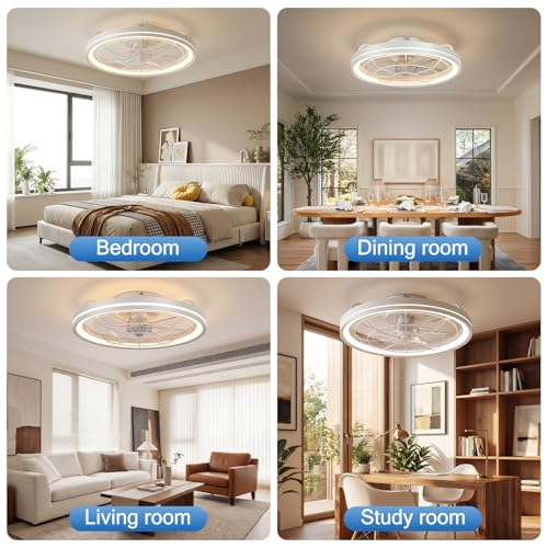 Ceiling Fan with Lighting, Dimmable Ceiling Light with Fan Quiet, Diameter 48 cm, 6 Levels, 3000-6500 K, Remote Control & App, Timer, Ceiling Fan Light for Bedroom, Living Room (White)