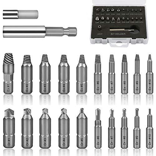 Keyohome 22PCS Damaged Screw Extractor Kit, Screwdriver Bit Set and Remove Tool Broken Bolt Stripped Screw Extractors with Magnetic Extension Bit Holder & Socket Adapter