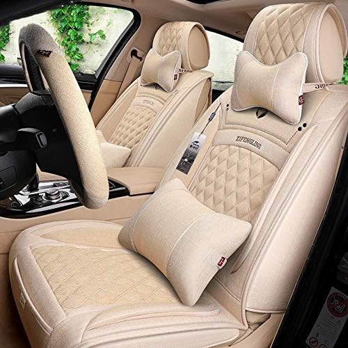 Car seat cover Four Seasons Universal Linen Car Seat Cover,Seat Protection Pad, For Volkswagen Bmw E46 E60 E90 Audi A3 B8 Ford Focus Fiat Skoda (Color : Beige)