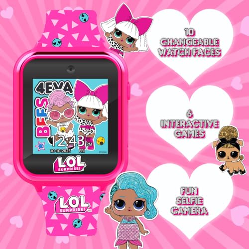 Accutime LOL Surprise Touchscreen Exclusive Pink Smartwatch for Kids – Engaging Educational Games, Step Counter, Camera, Alarm & More – Fun & Interactive Timepiece (LOL4264AZ)