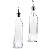 DLD SET OF 2-16 Oz. (Ounce) Oil Vinegar Cruet, Square Tall Glass Bottle w/Stainless Steel Pourer Spout