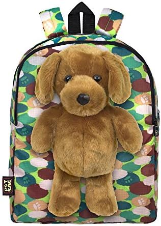 Plush Stuffed Dog Toy Doll with Pull Out Backpack, Green, One Size