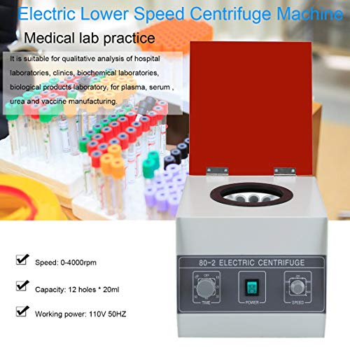 Formulaone Low Speed Electric Centrifuge Machine Desktop Laboratory Medical Practice Supplies Device 4000 RPM 20mlx12 - Grey
