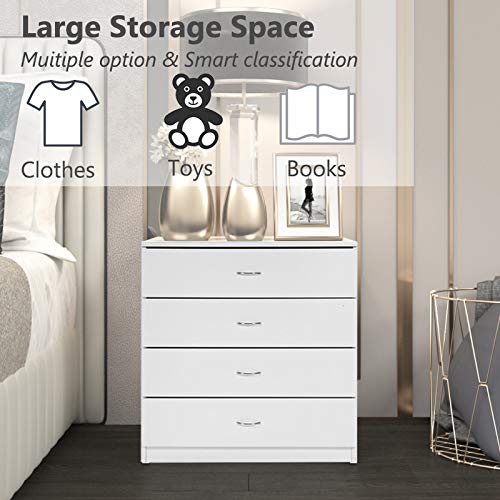 MTFY 4 Drawers Chest, White Wooden Dresser Drawer Storage, Easy to