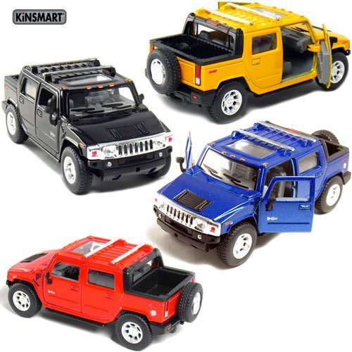 Set of 4: 5 2005 Hummer H2 SUT 1:40 Scale (Black/Blue/Red/Yellow) by Kinsmart