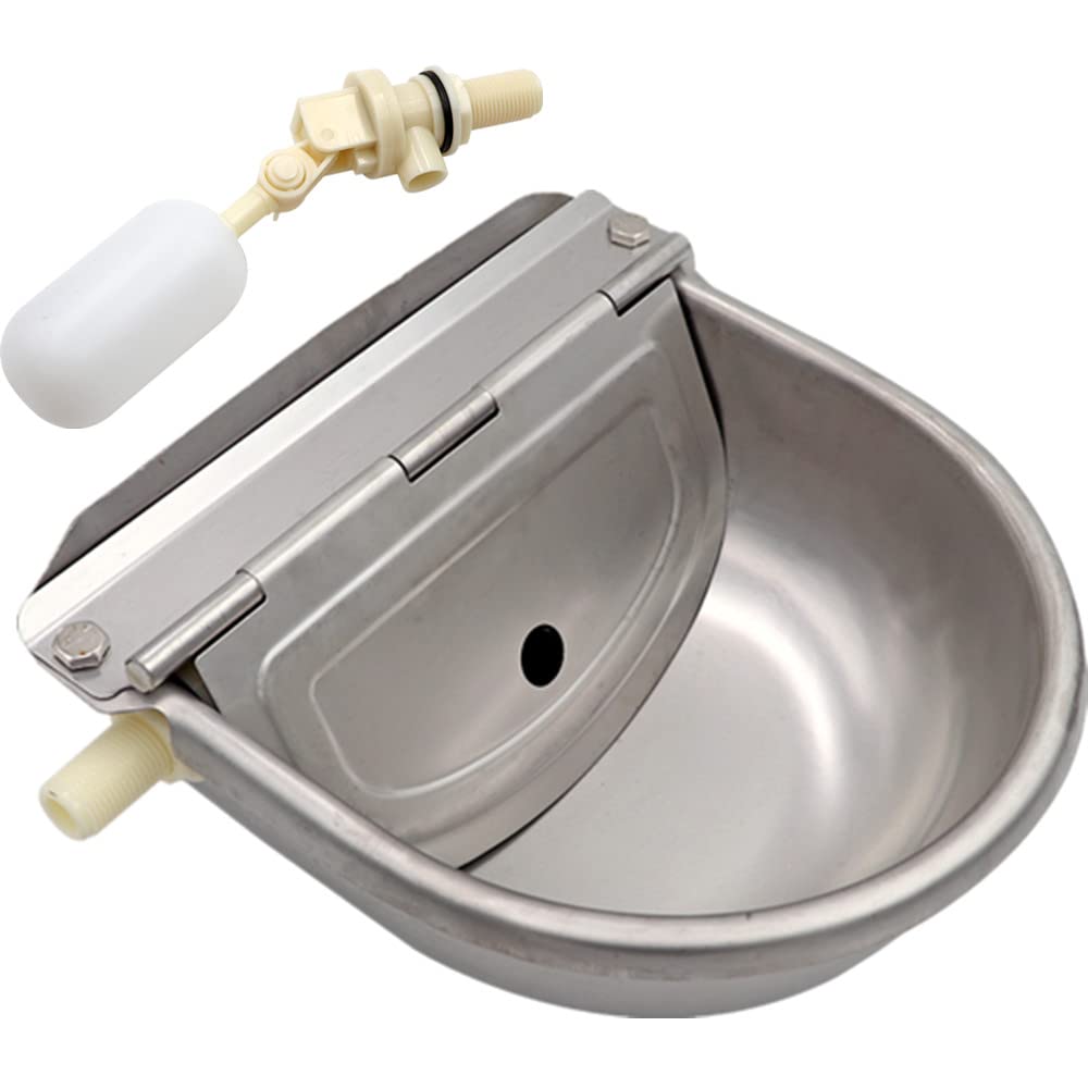 MUALROUS Stainless Steel Cattle Drinker Waterer Trough Automatic Dog Water Bowls with 2 pcs 1/2’‘ Float Valve Horse Cattle Goat Sheep Pig Dog Float Valve Water Trough Farm Supplies