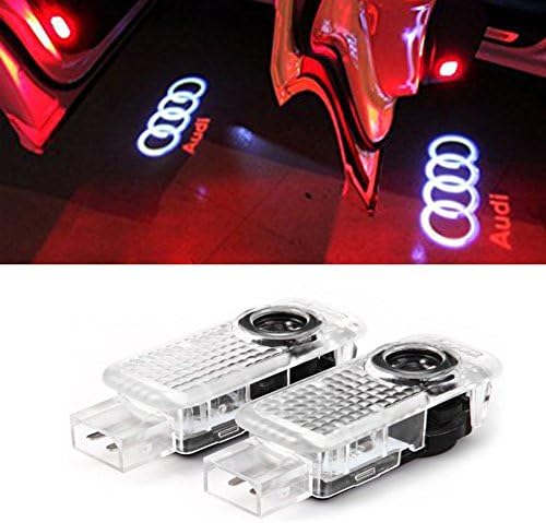 AMINEY 2 Pcs Door Light Car Vehicle Ghost LED Courtesy Welcome Logo Light Lamp Shadow Projector For AUDI, Easy Installation …