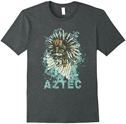Mens Unique Vintage Aztec Pattern Skull &amp; Feathers T-Shirt &amp; Gift XL Dark Heather