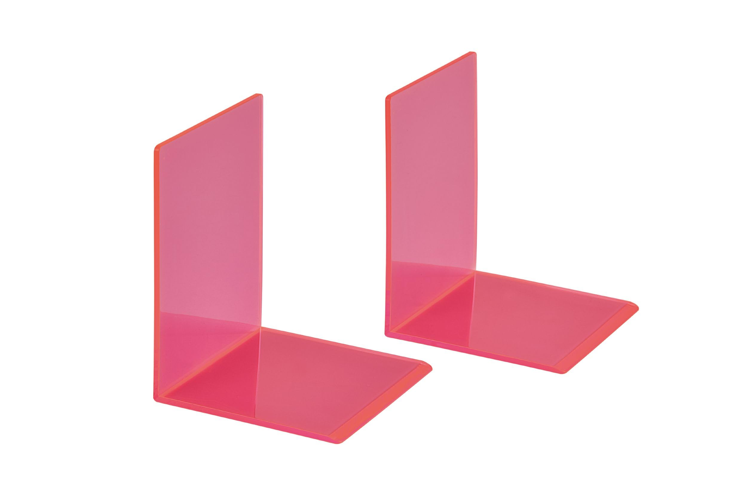 MAUL Acrylic Bookend (Pack of 2), 10 x 10 x 13 cm, Book Holder, Organza for Children, Books, Office, Shelf, Book Support in Stylish Acrylic Design, Furniture-Friendly Book Holder, Pink