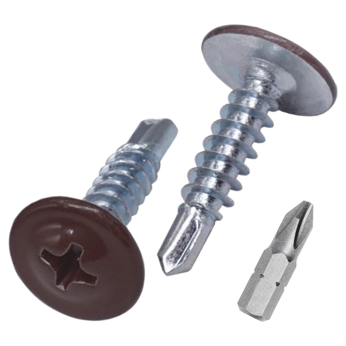 SKIR'CO (Pack of 50 pcs) Painted 4.2 x 16 mm Self Drilling Screws, Phillips Modified Truss Head, Sheet Metal Screw, Wafer Head (50, Chocolate Brown RAL 8017)