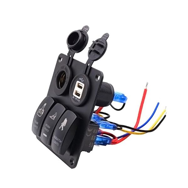 POTO-Car-5-Gang-Waterproof-Car-Auto-Boat-Marine-LED-Rocker-Panel-Switch-Circuit-Breakers-with-Dual-USB-Power-Charger-Adapter-for-RV-Car-Boat