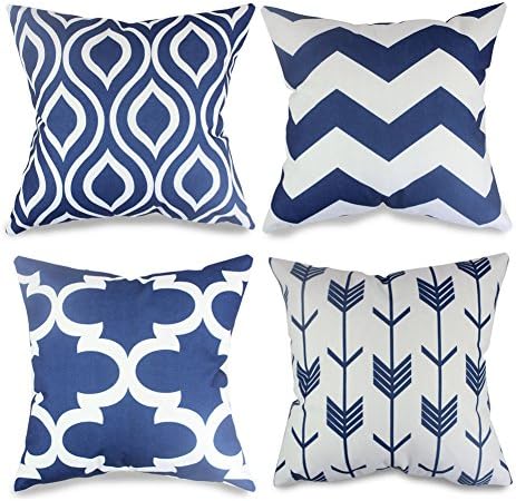 popeven 4 Packs Navy Blue Throw Pillows Home Decor Design Pillow Covers for Living Room Square Cushion Covers 18 Inch