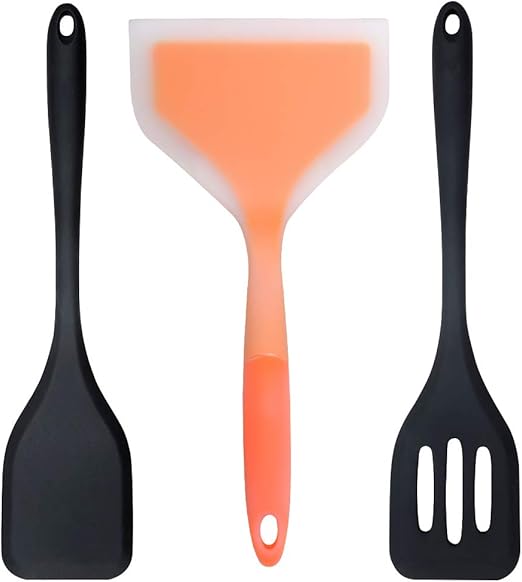 3Piece Silicone Turner Spatula Set Heat Resistant 480℉ Kitchen Solid